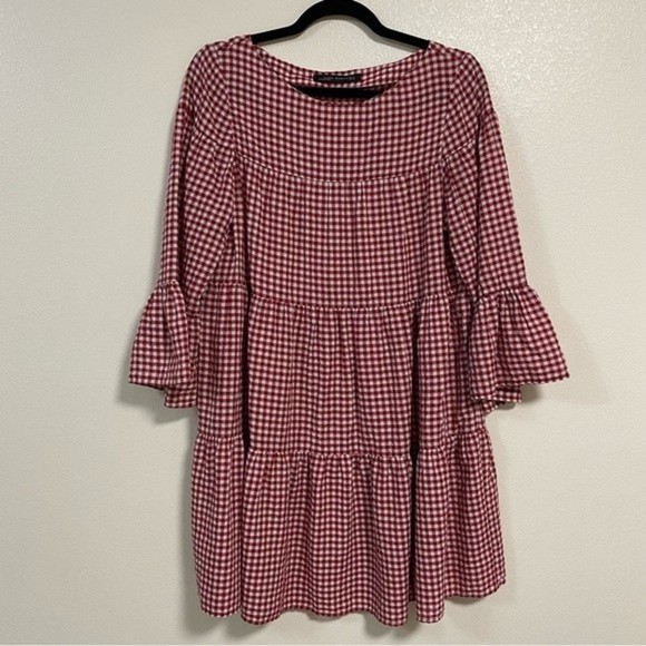 Zara Red White Checkered Gingham Smock Dress Size Small - Picture 5 of 11